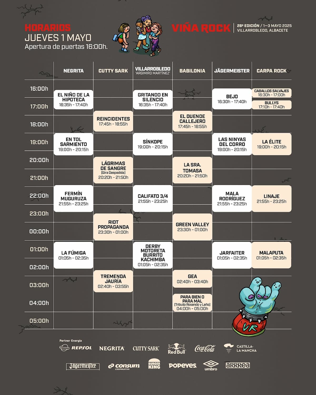 Horarios del jueves 1 de mayo