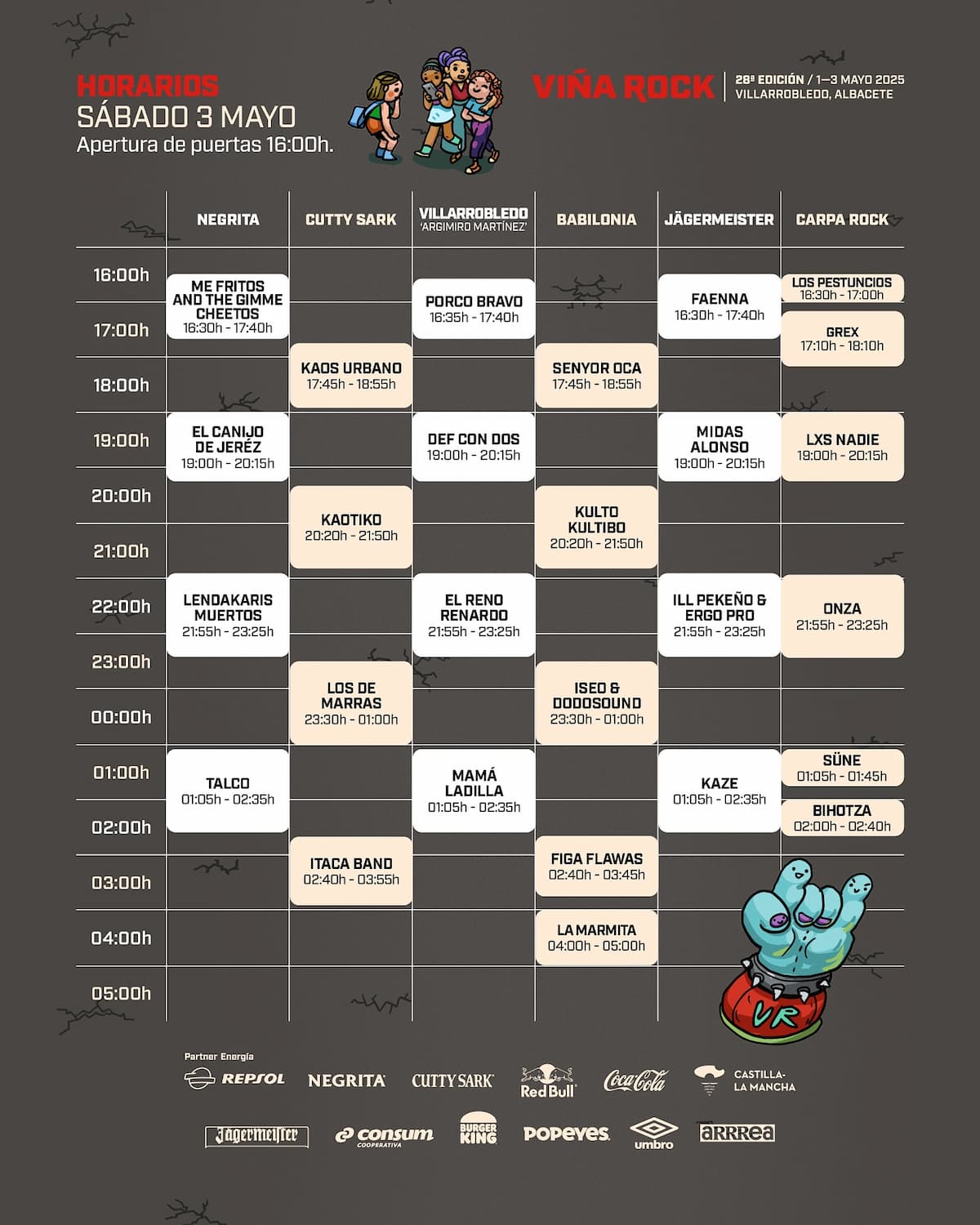 Horarios del sábado 3 de mayo